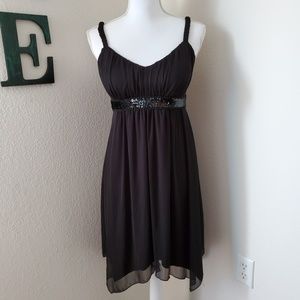 En Focus Petite Little Black Dress w/Sequin Waist Detailing